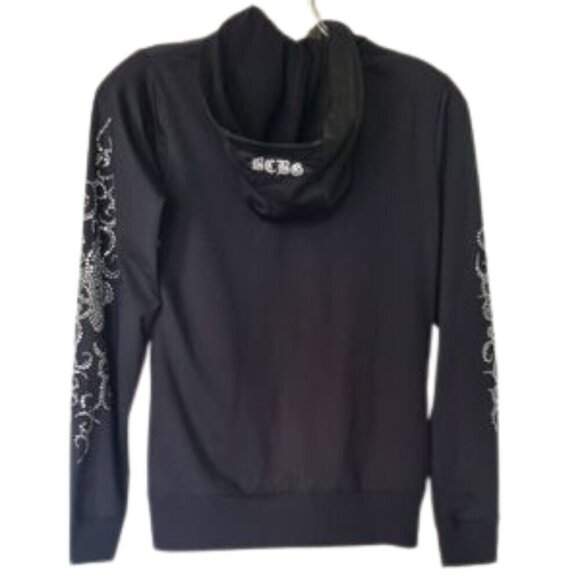 BCBG MaxAzria hoodie Size S black rhinestone embellished zip front Y2K - Picture 6 of 12